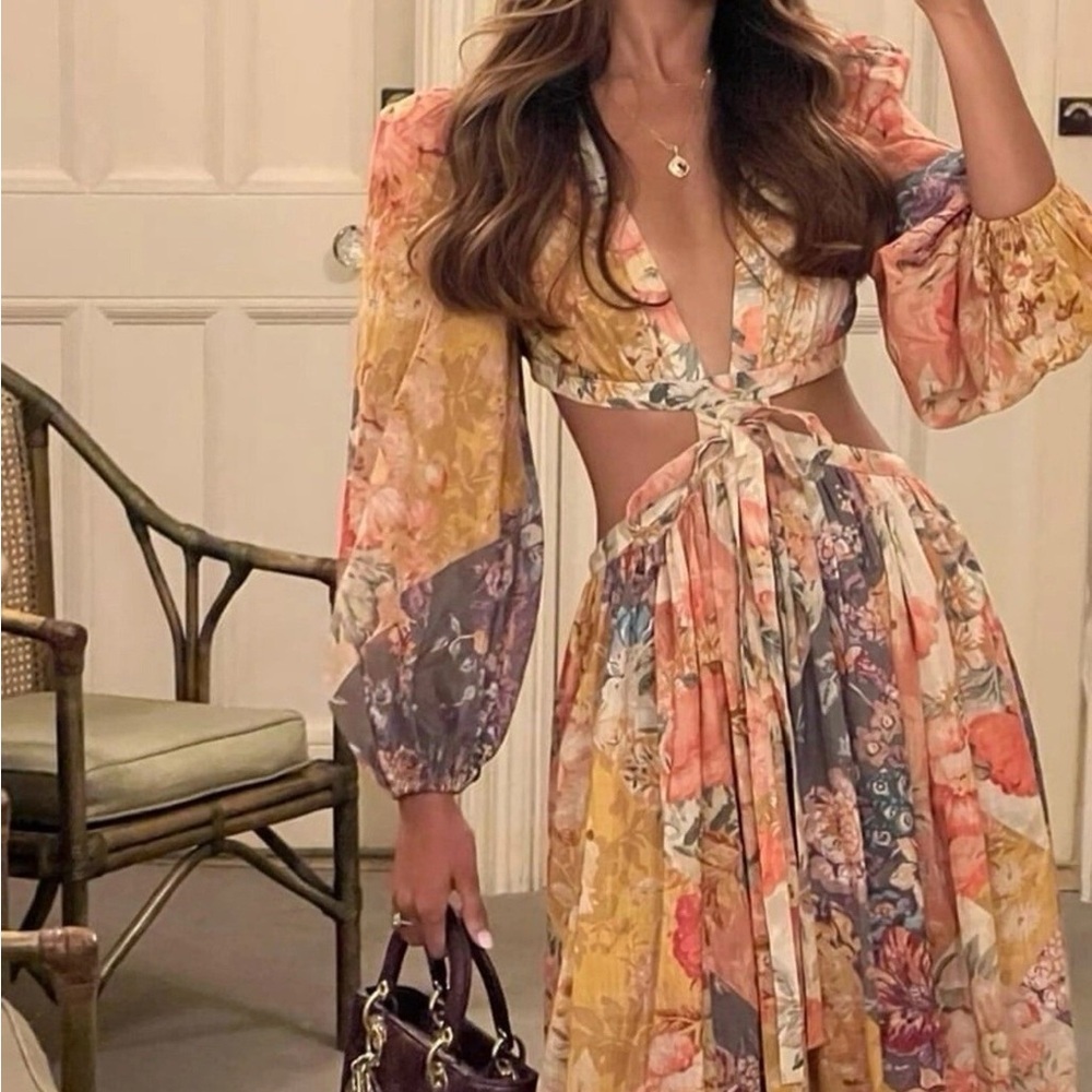 Zimmerman Pattie Patchwork Floral Long Sleeve Wrap Dress